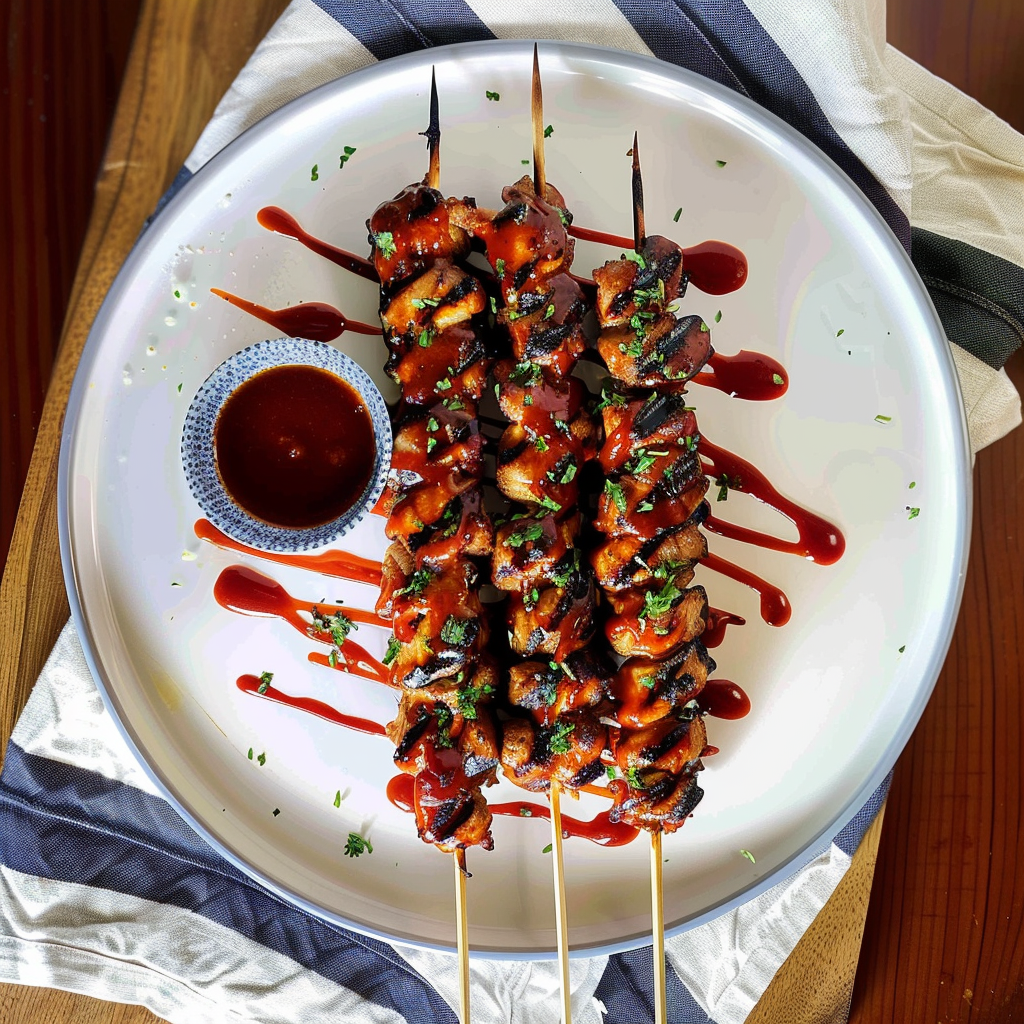 Recipe preparation for Bacon Bourbon BBQ Chicken Skewers