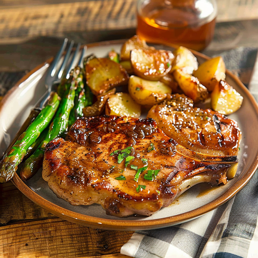Recipe preparation for Fireball Whiskey-Glazed Pork Chops on the Grill