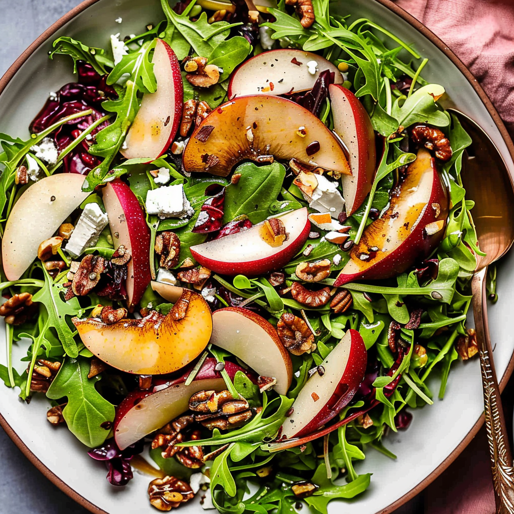 Recipe preparation for Warm Autumn Salad with Pears, Walnuts & Maple Vinaigrette