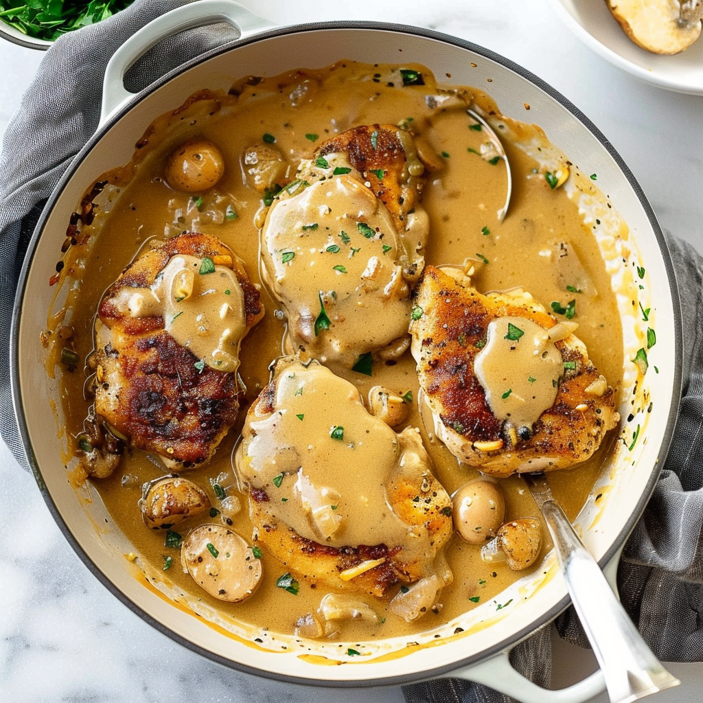 Recipe preparation for Chicken Skillet with Garlic Cream Sauce