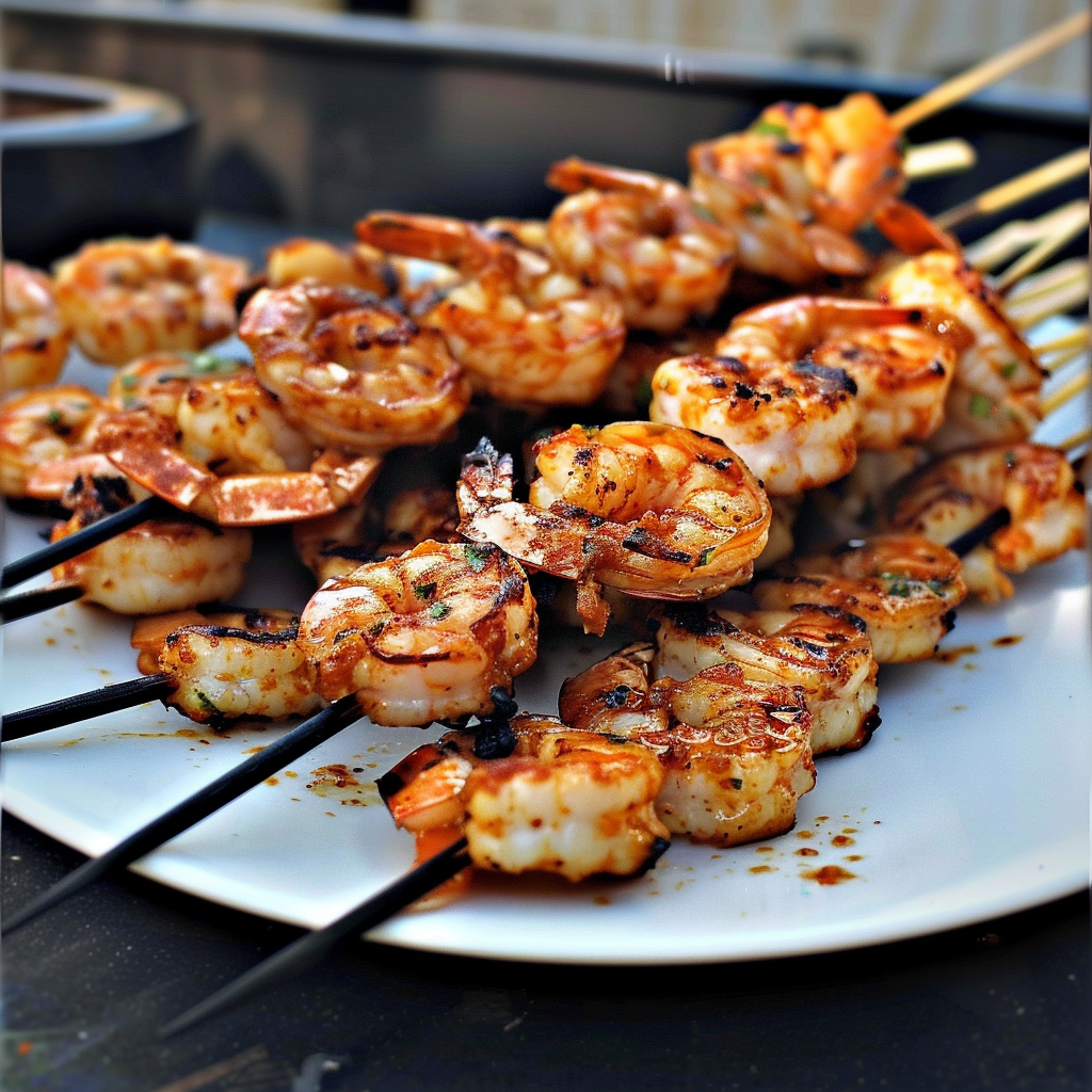 Recipe preparation for Smoky Chipotle BBQ Grilled Shrimp Skewers