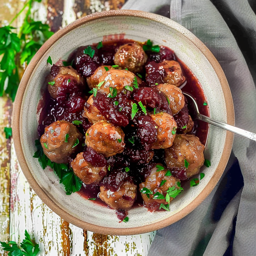 Recipe preparation for Turkey Meatballs in Cranberry BBQ Sauce