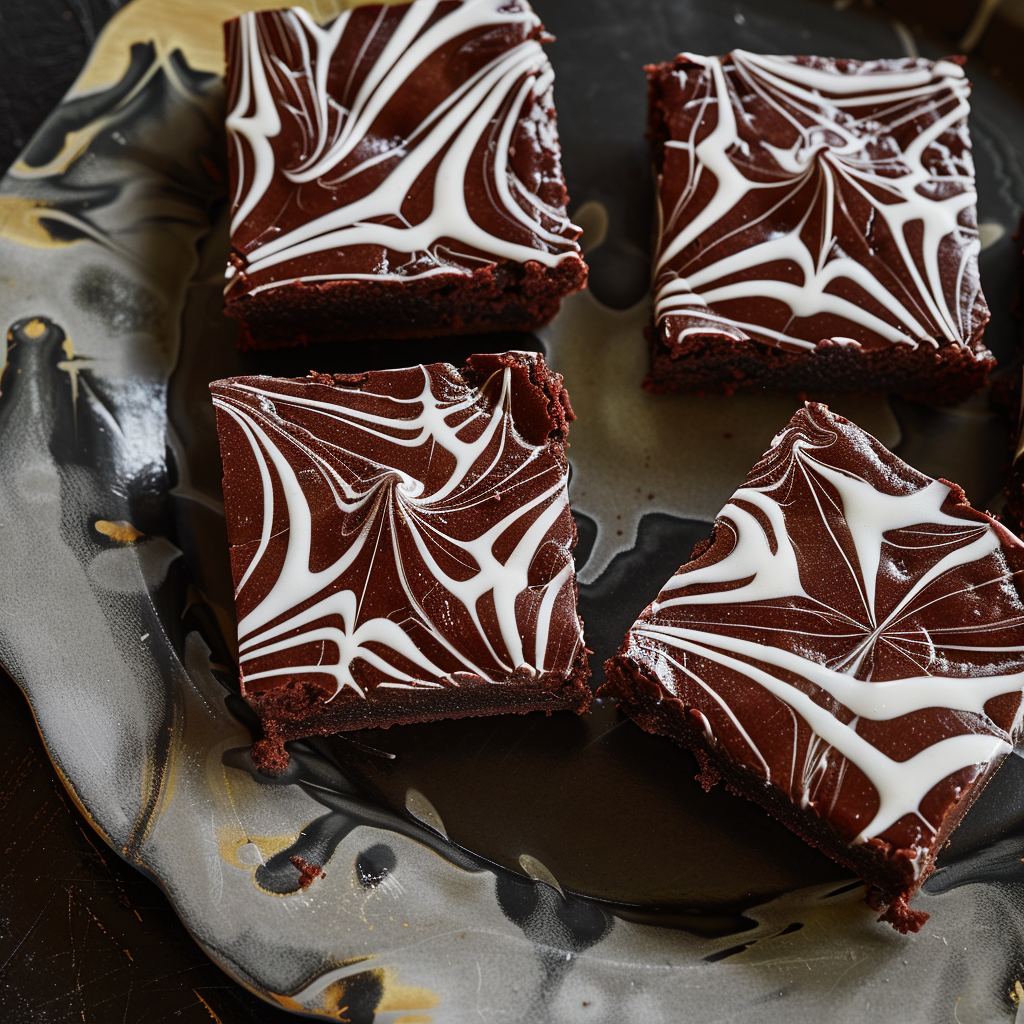 Recipe preparation for Spiderweb Swirl Fudge Brownies