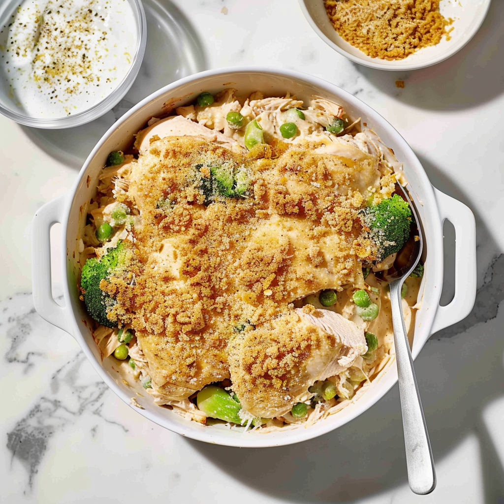 Recipe preparation for Creamy Lemon-Parmesan Chicken Casserole