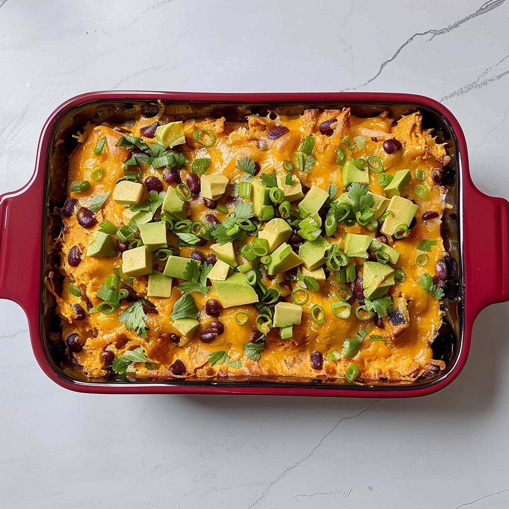 Recipe preparation for Crunchy Tex-Mex Casserole with Spicy Ranch Drizzle