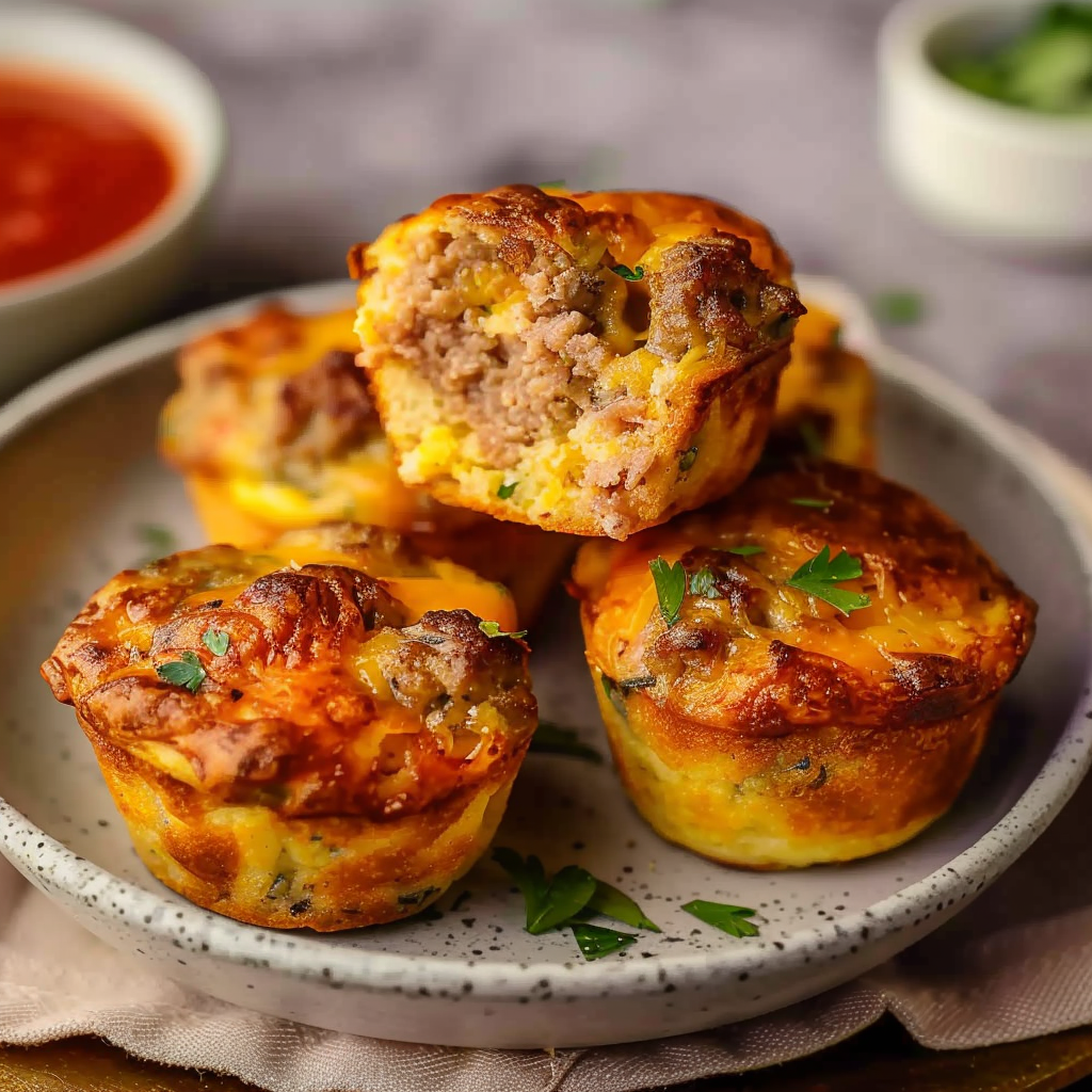 Recipe preparation for High Protein Sausage Pancake Muffins