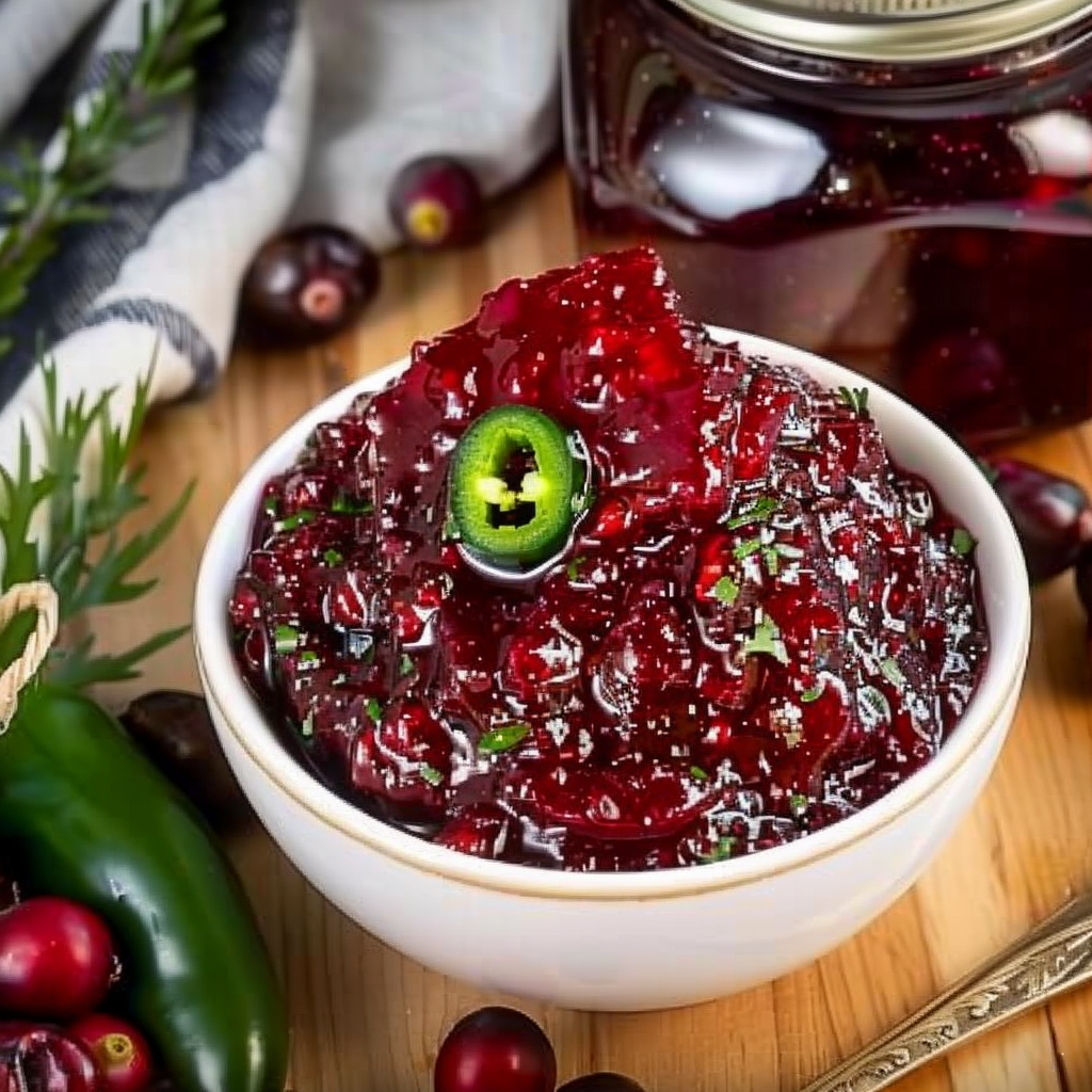 Recipe preparation for Jalapeño-cranberry jam