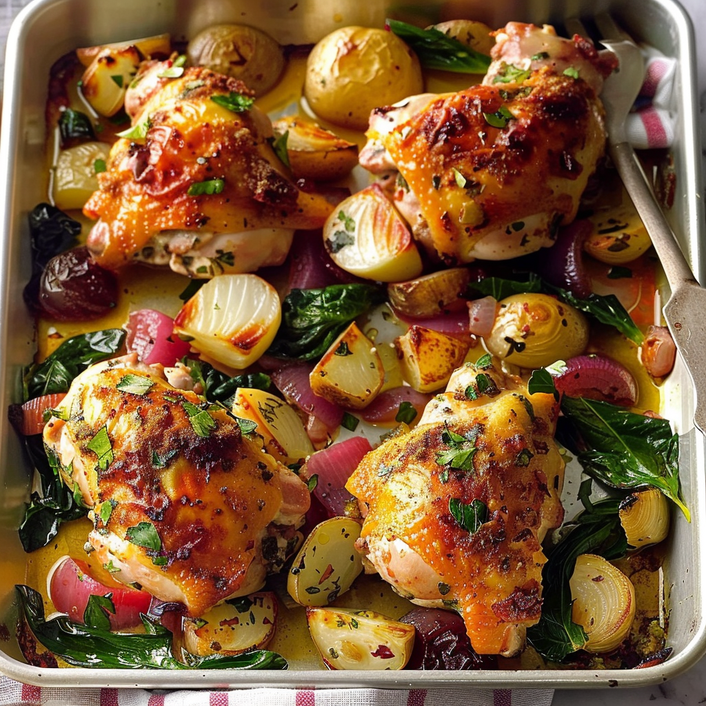 Recipe preparation for One-Tray Roast Chicken with Veggies