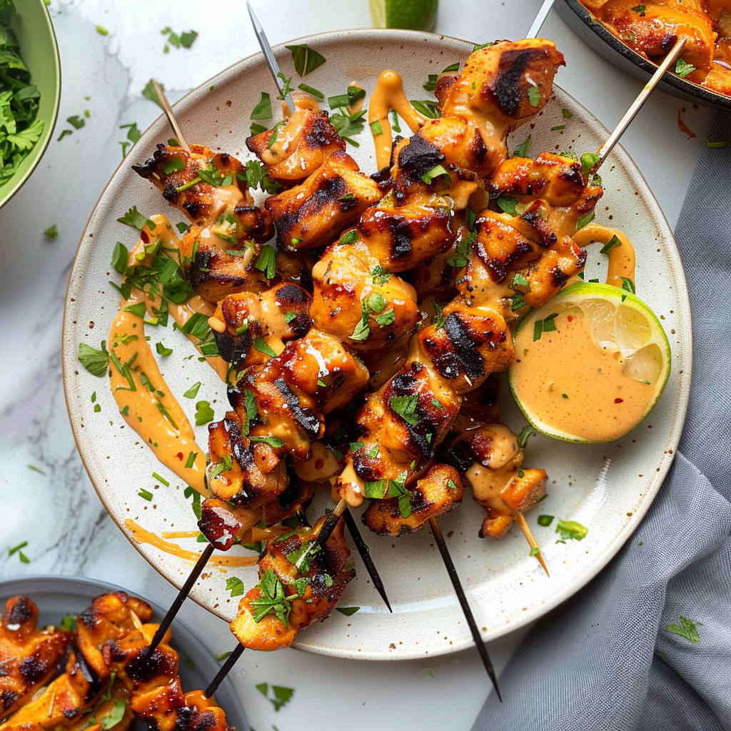 Recipe preparation for Gochujang-Mango Chicken Skewers with Coconut & Lime Glaze