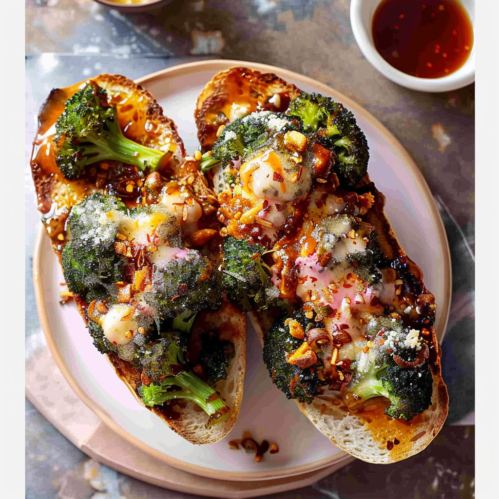 Recipe preparation for Melting Broccoli with Savory Broth and Chili Crisp