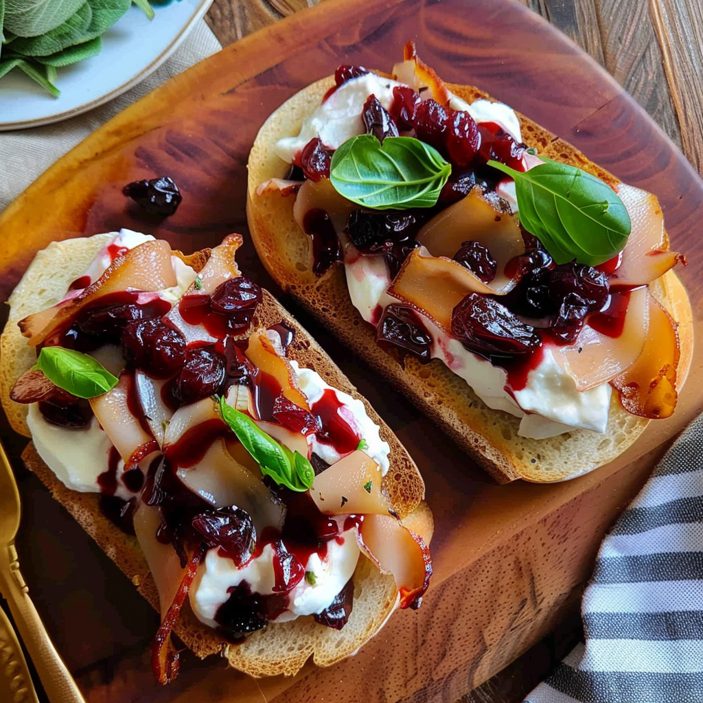 Recipe preparation for Whipped Ricotta Crostini with Cranberry Sauce
