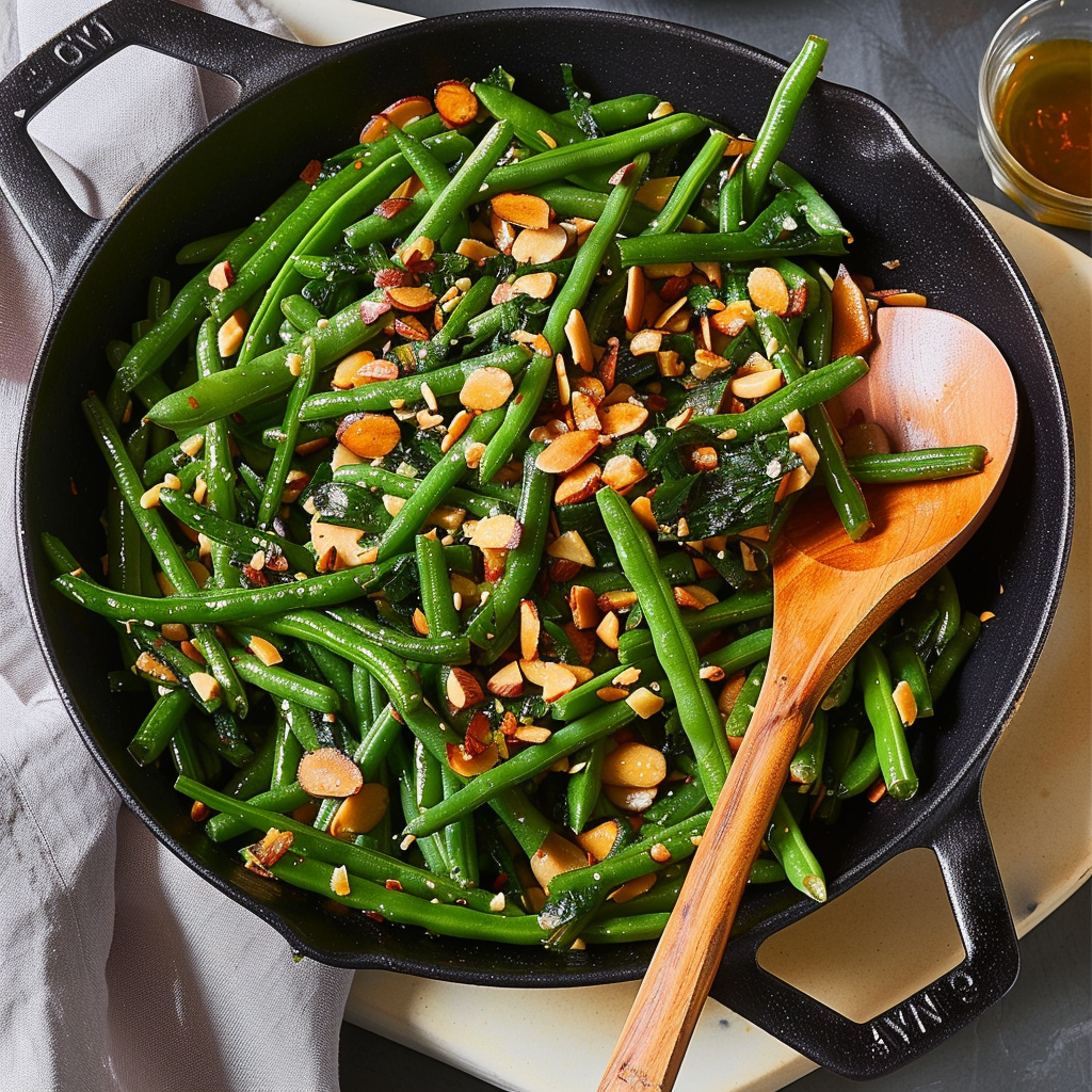 Recipe preparation for Green Beans in Brown Butter with Almonds