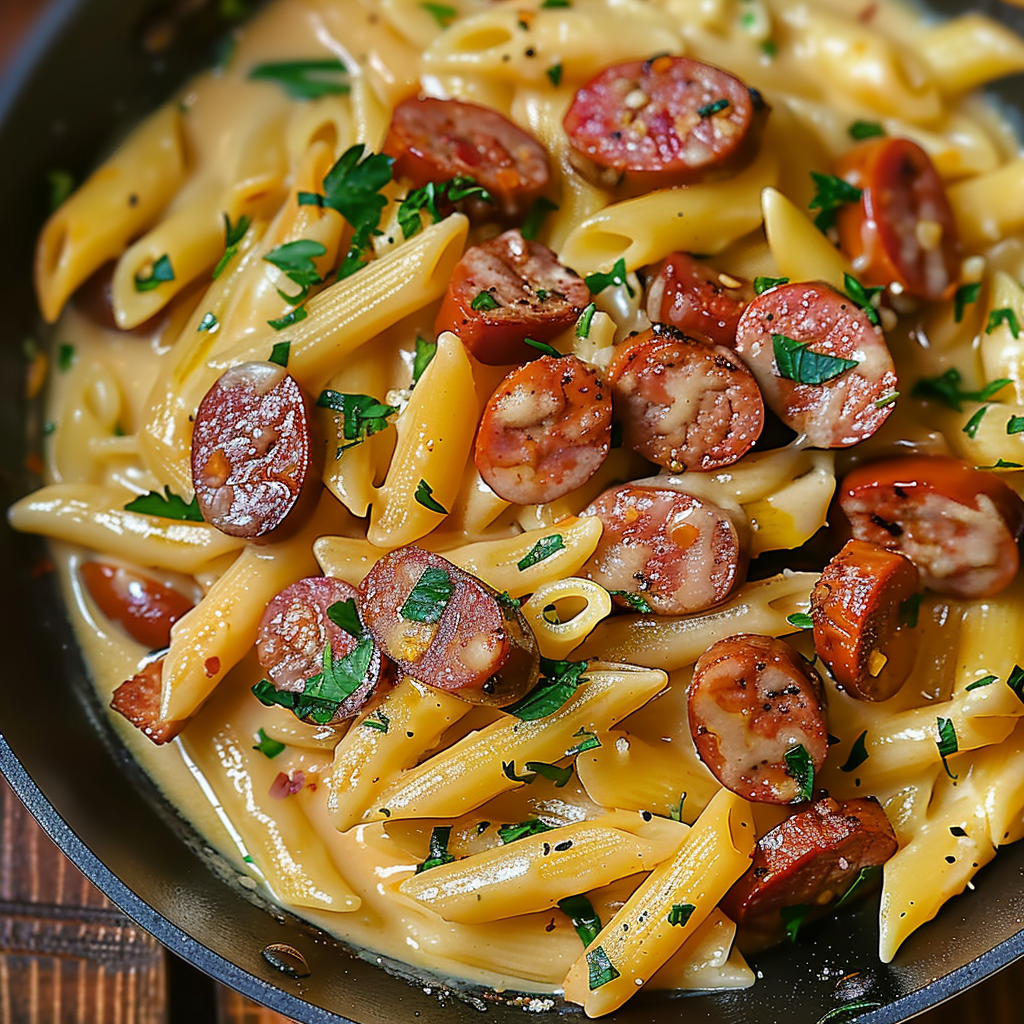 Recipe preparation for One Pot Kielbasa Pasta