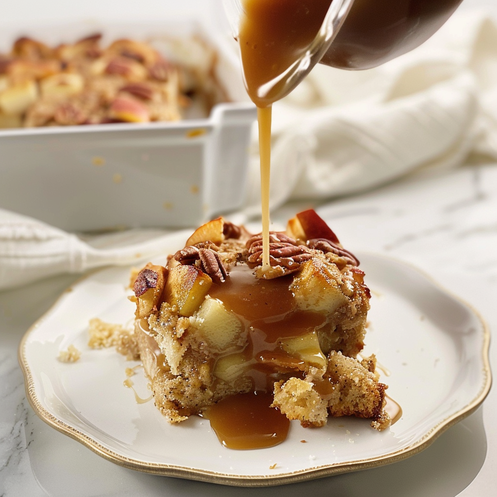 Recipe preparation for Caramel Apple & Pecan Bread Pudding