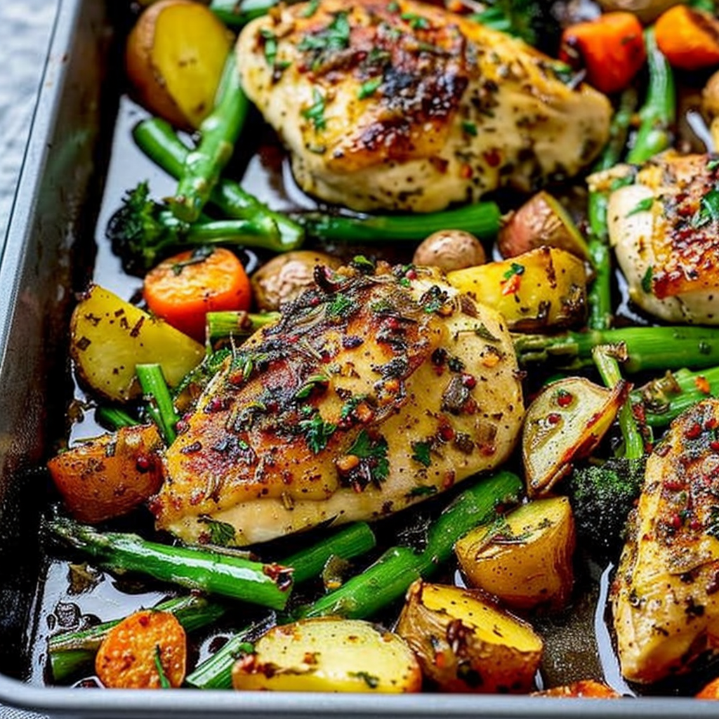 Recipe preparation for Sheet Pan Honey Mustard Chicken with Vegetables