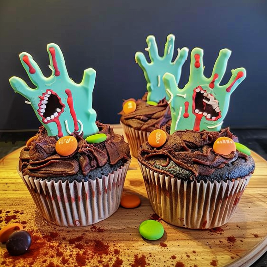 Recipe preparation for Zombie Hand Cupcakes