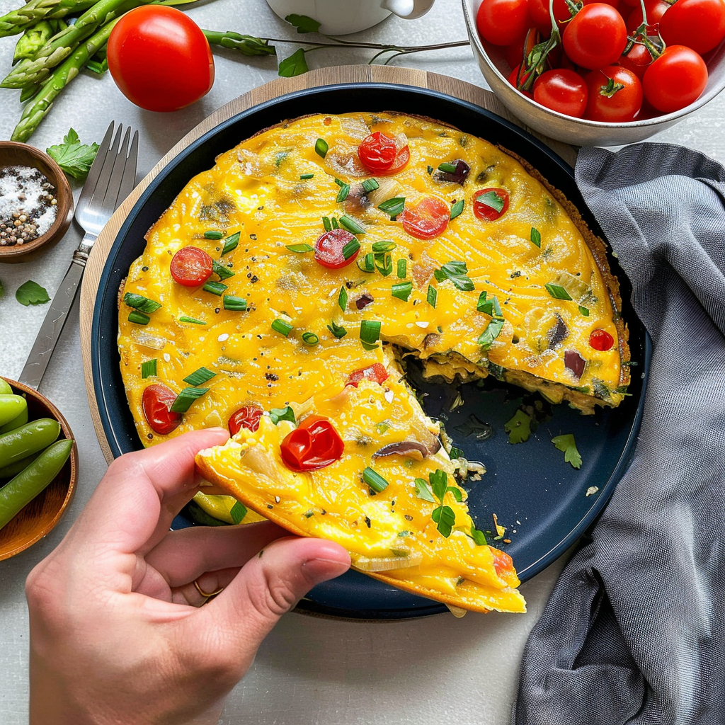 Recipe preparation for Clean Eating Dinner Veggie Frittata with Mixed Greens