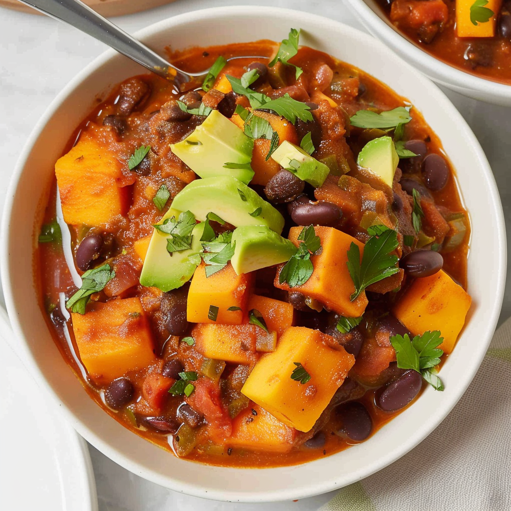 Recipe preparation for Family Friendly Vegetarian Dinner Black Bean and Sweet Potato Chili