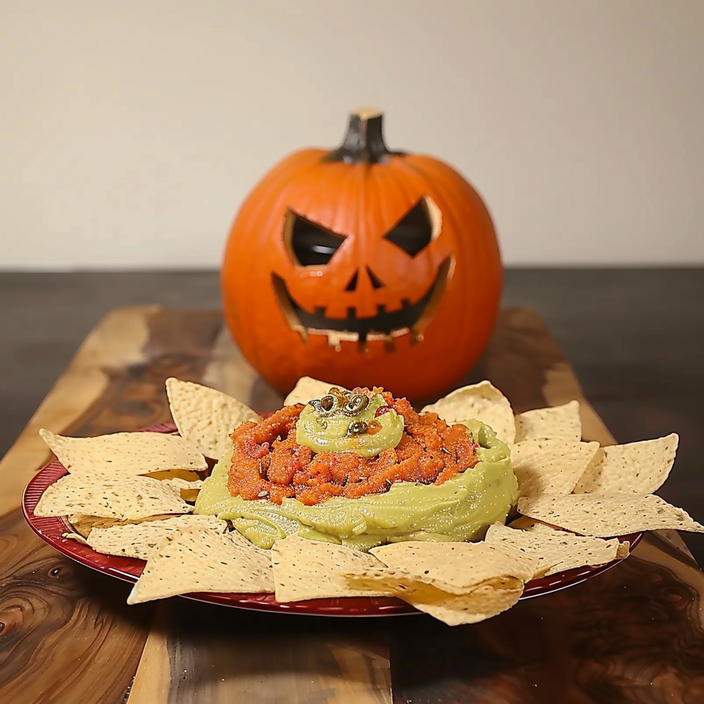 Recipe preparation for Halloween Snack Jack-o-Lantern Chips & Dip