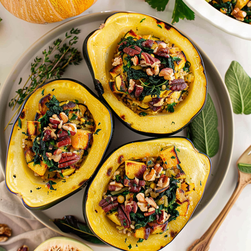 Recipe preparation for Vegetarian Thanksgiving Stuffed Acorn Squash