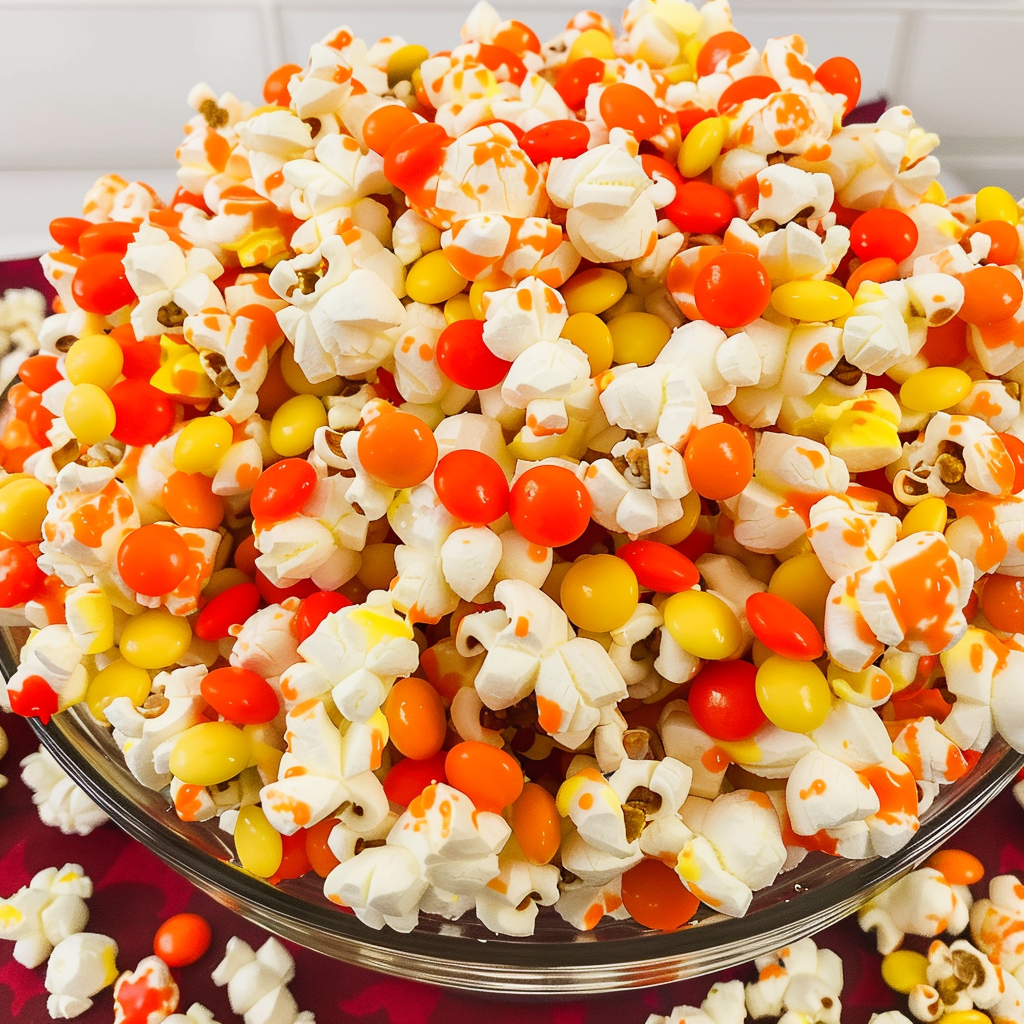 Recipe preparation for Candy-Corn Popcorn Crunch