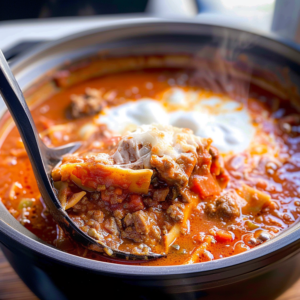 Recipe preparation for Crockpot Lasagna Soup