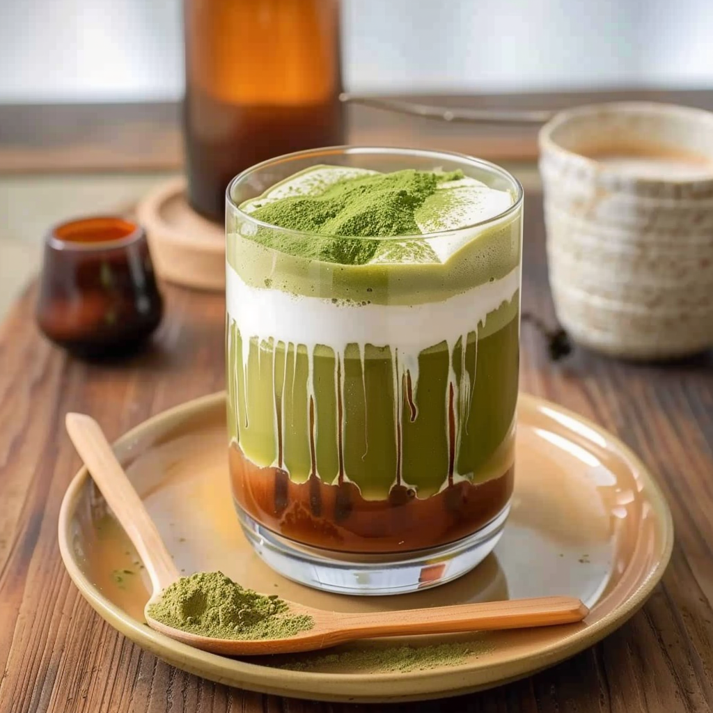 Recipe preparation for Matcha Coffee Latte
