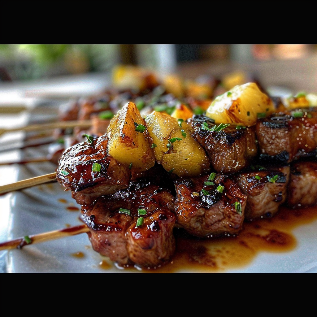 Recipe preparation for Pineapple BBQ Pork Skewers