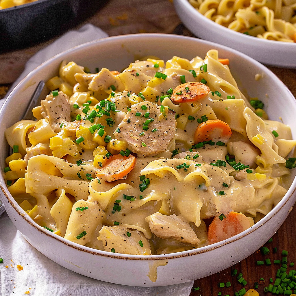Recipe preparation for Chicken Pot Pie Pasta