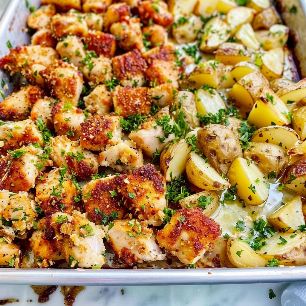 Recipe preparation for Garlic Parmesan Chicken and Potatoes