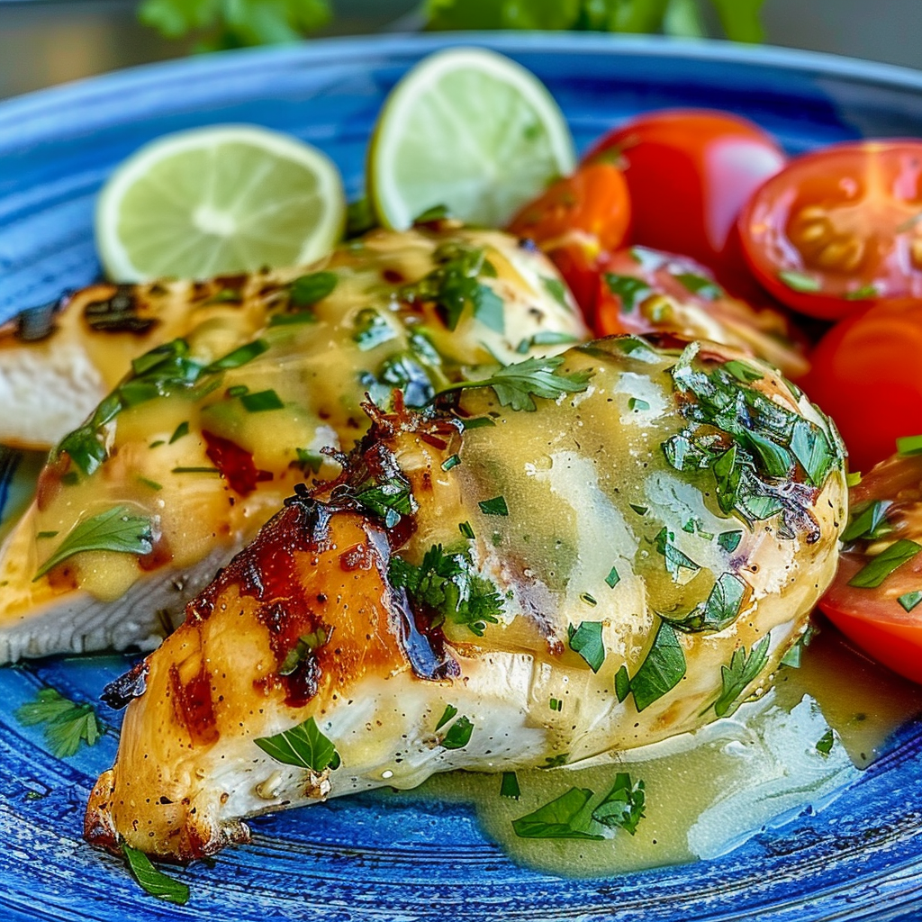 Recipe preparation for Grilled Salsa Verde Pepper Jack Chicken