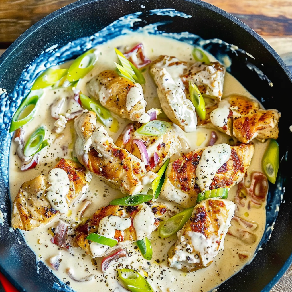Recipe preparation for Creamy Pepperoncini Chicken Skillet