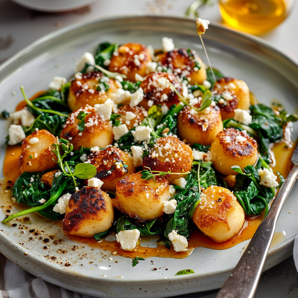 Recipe preparation for Crispy Gnocchi With Spinach And Feta