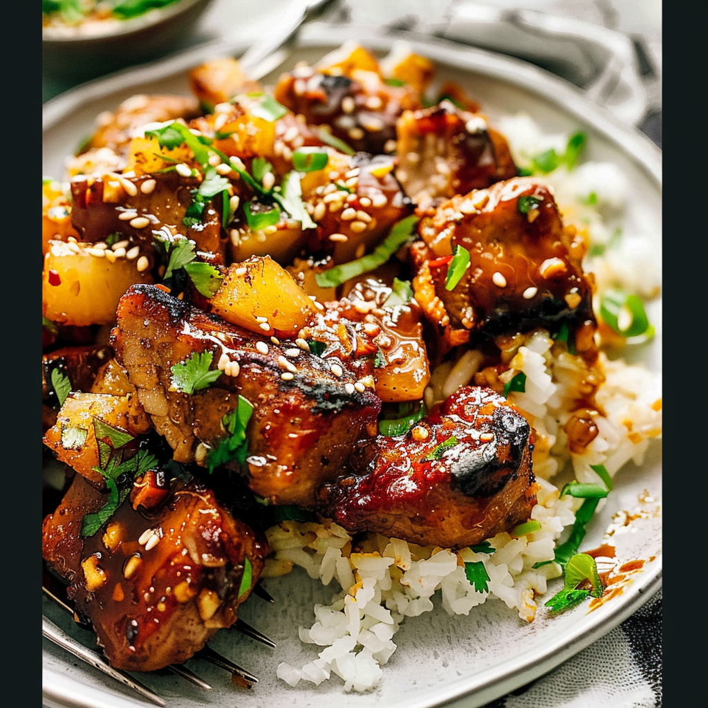 Recipe preparation for Pineapple Pork with Coconut Rice