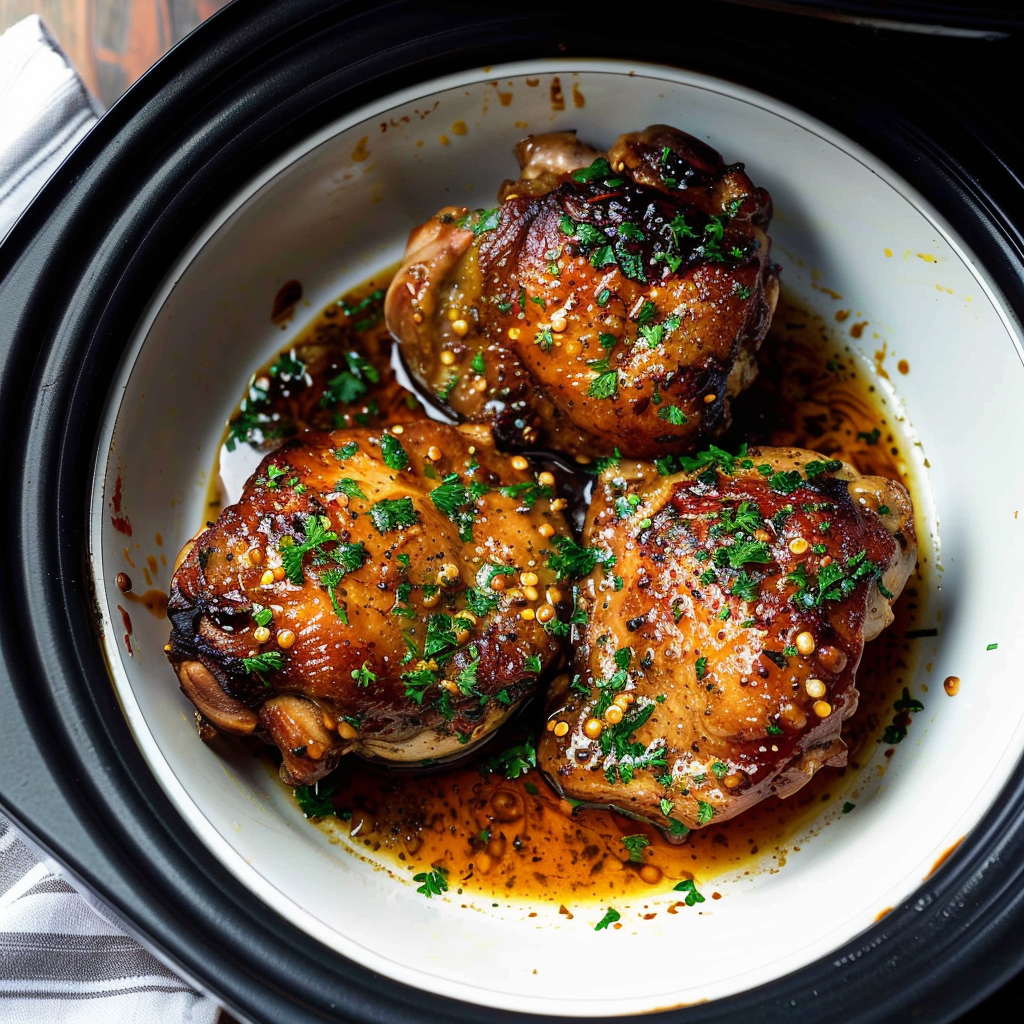 Recipe preparation for Honey Garlic Crockpot Chicken Thighs