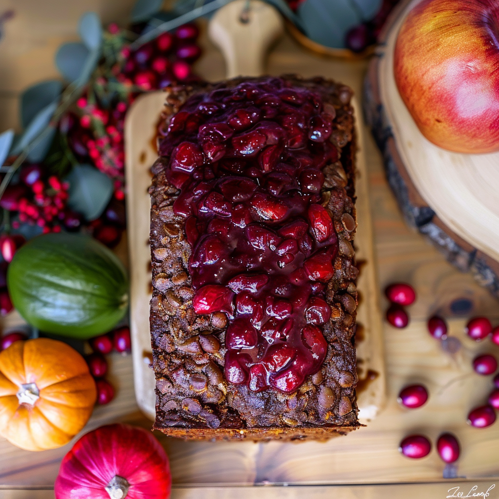 Recipe preparation for Vegan Lentil & Mushroom Walnut “Loaf” with Cranberry Glaze
