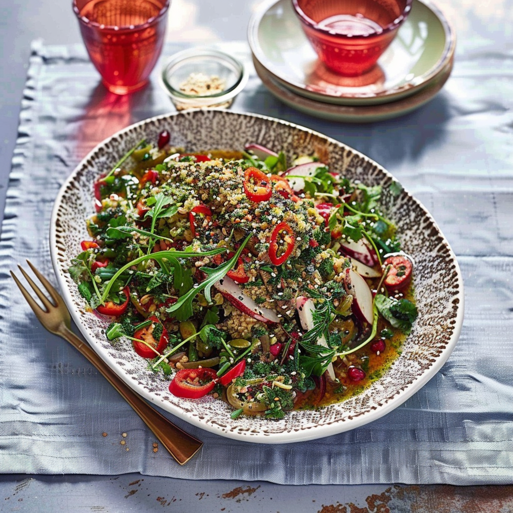 Recipe preparation for Za’atar Lamb Grain Bowl with Pomegranate & Freekeh