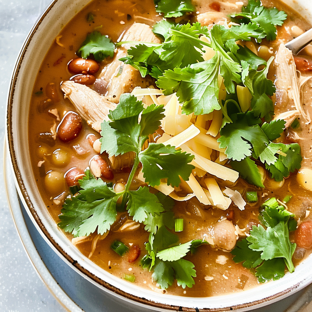 Recipe preparation for White Bean & Shredded Chicken Chili with Lime & Cilantro