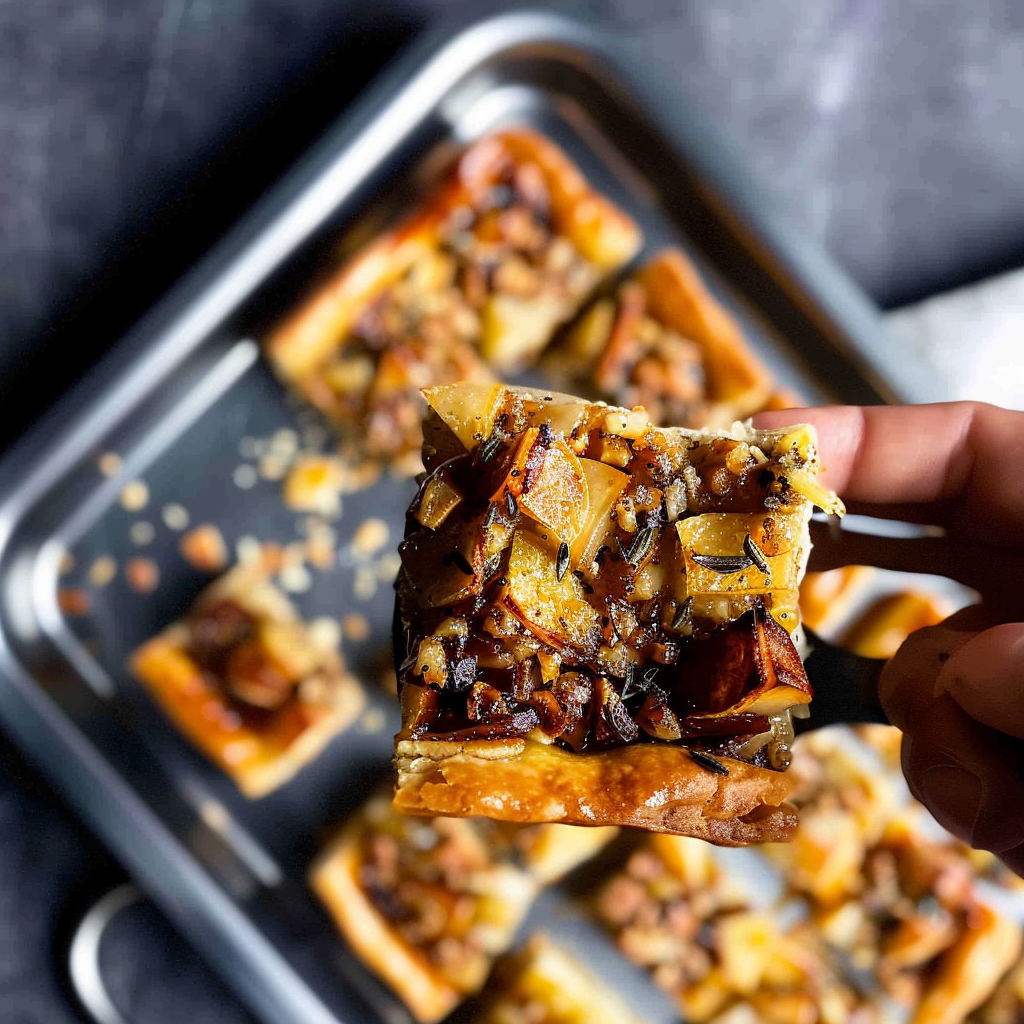 Recipe preparation for Cognac Infused Pear & Gorgonzola Tart