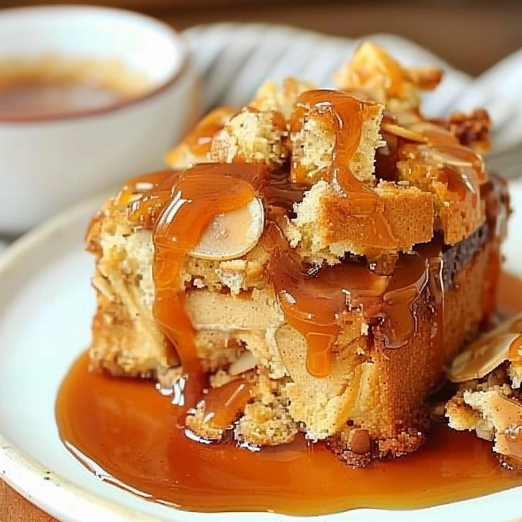 Recipe preparation for Caramel Apple Bread Pudding with Bourbon Sauce