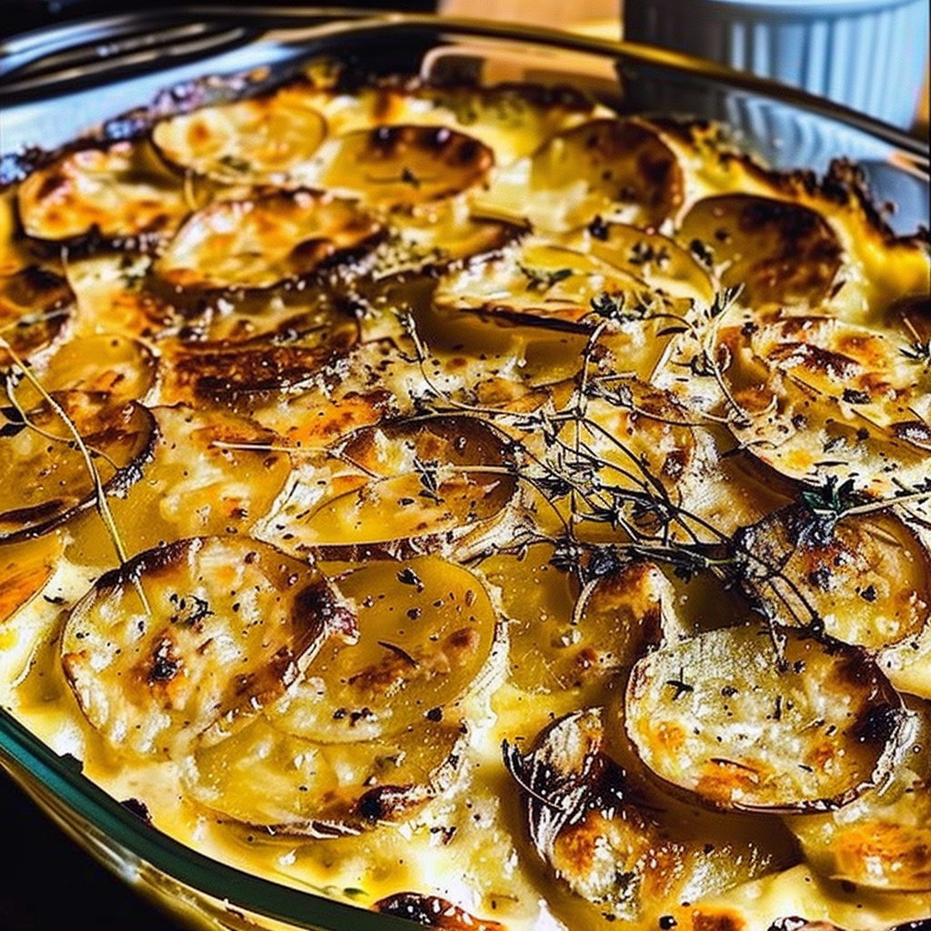 Recipe preparation for Caramelised Onion, Gruyère & Thyme Scalloped Potatoes