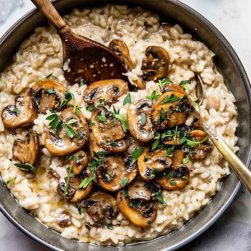 Recipe preparation for Roasted Chestnut & Mushroom Risotto