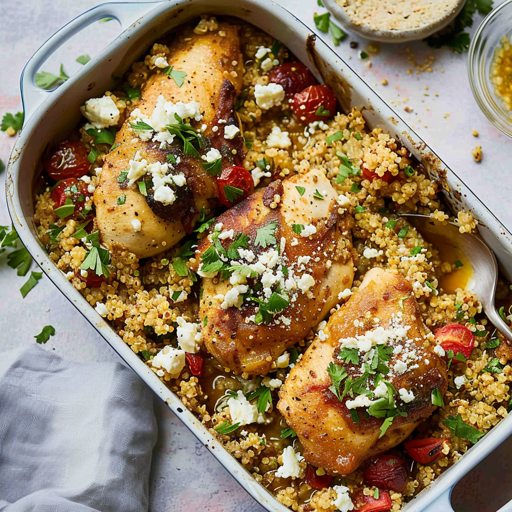 Recipe preparation for One Pan Greek Chicken Quinoa