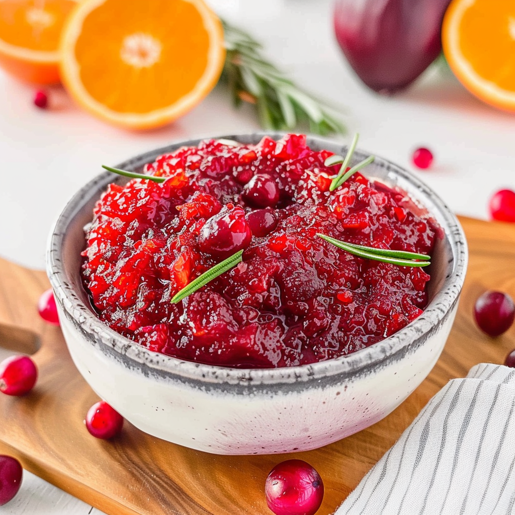 Recipe preparation for Lemony Raw Cranberry Relish