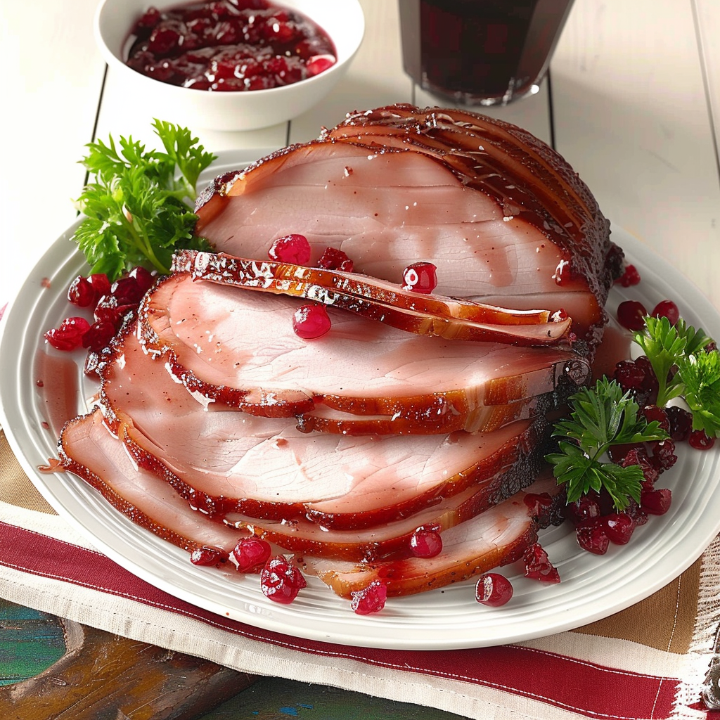 Recipe preparation for Cranberry-Glazed Ham with Dijon