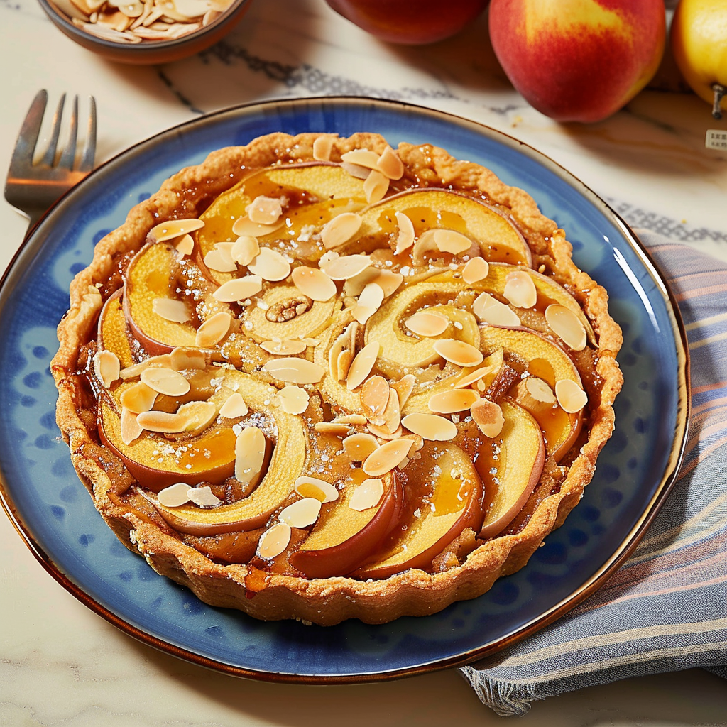 Recipe preparation for Spiced Pear & Almond Tart with Salted Caramel