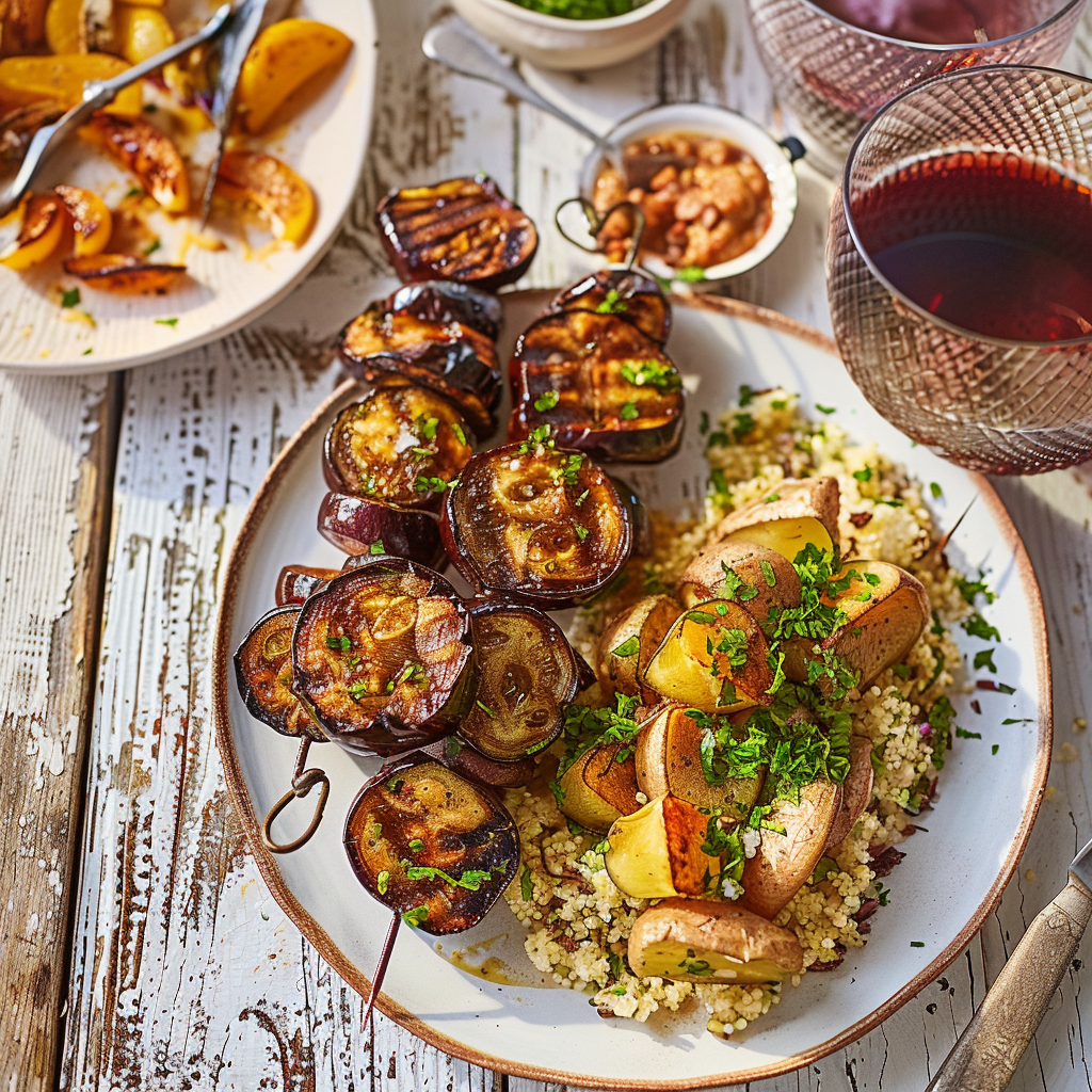 Recipe preparation for Aubergine Kebabs