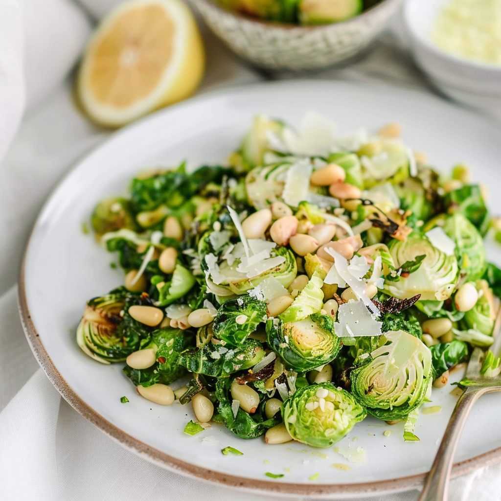 Recipe preparation for Shaved Brussels Sprouts with Parmesan and Pine Nuts