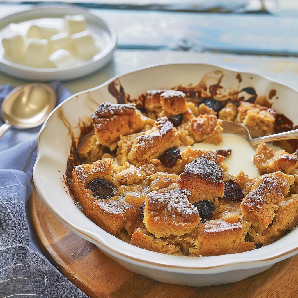 Recipe preparation for Rum & Raisin Bread & Butter Pudding