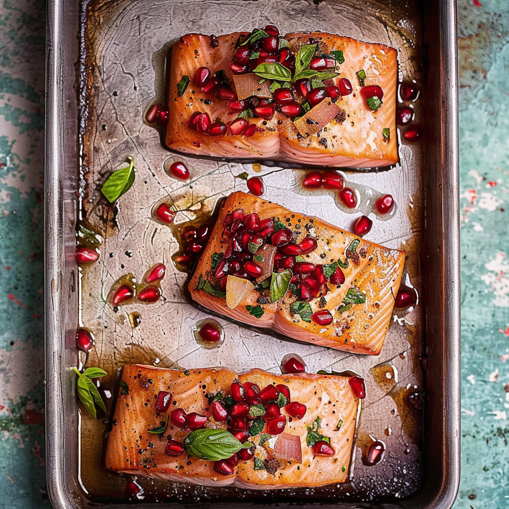 Recipe preparation for Pomegranate-Crusted Salmon Fillets